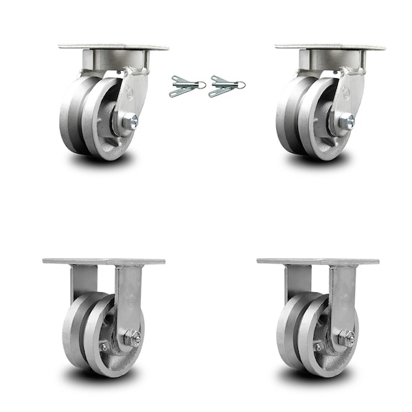 4 Inch Kingpinless V Groove Semi Steel Wheel Caster Swivel Locks 2 Rigid, 2PK